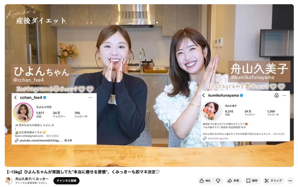 舟山久美子さんのYouTubeチャンネルより 