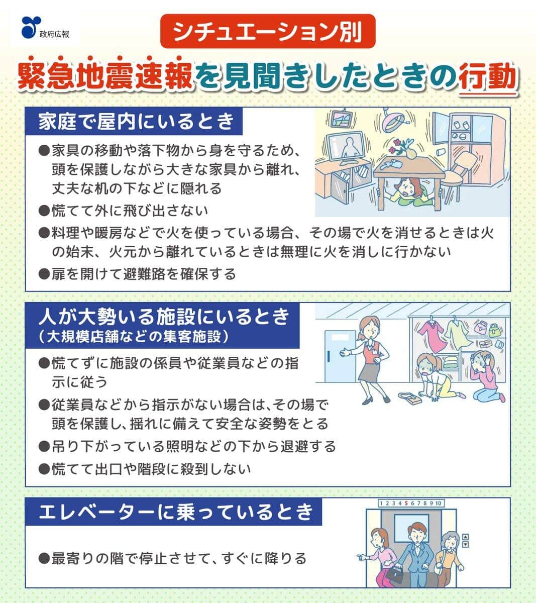 屋内、エレベーターではこう行動（政府広報のXから）