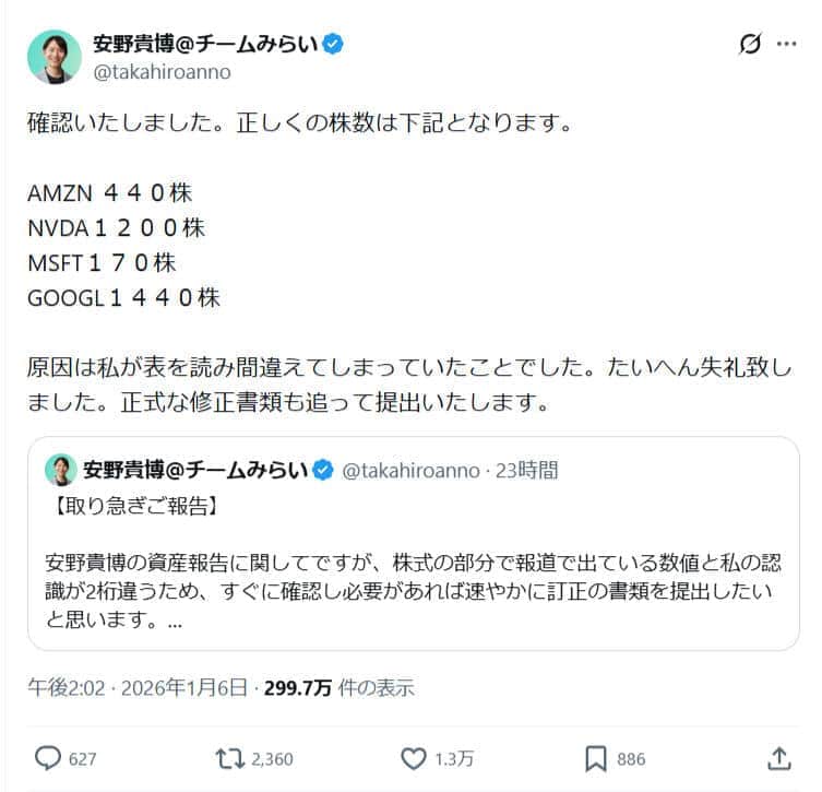 安野貴博党首のX（＠takahiroanno）より