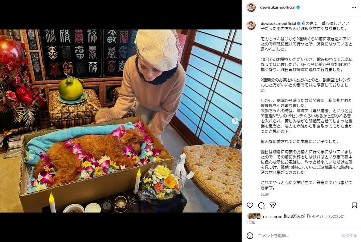 デヴィ夫人のインスタグラム（＠dewisukarnoofficial）より