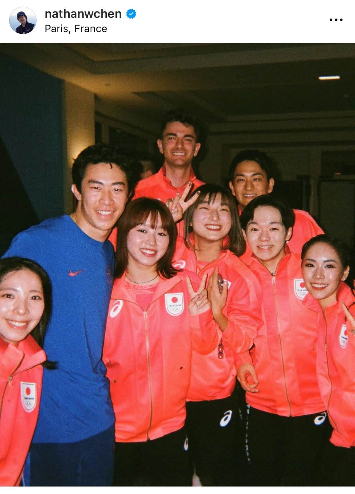 日本代表チームと記念撮影（チェンさんのインスタグラムより）