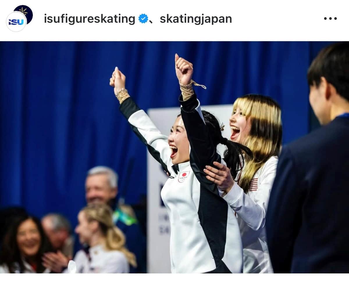 歓喜爆発の中井選手（ISUインスタグラムより）