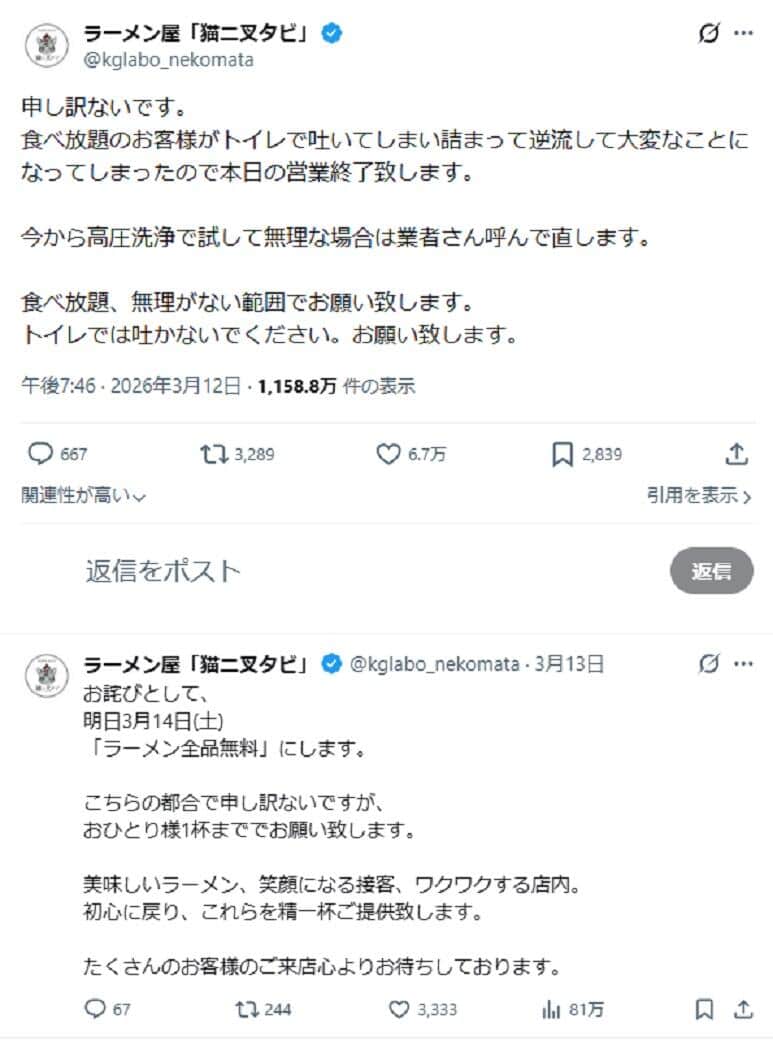 食べ放題を巡る今回の投稿