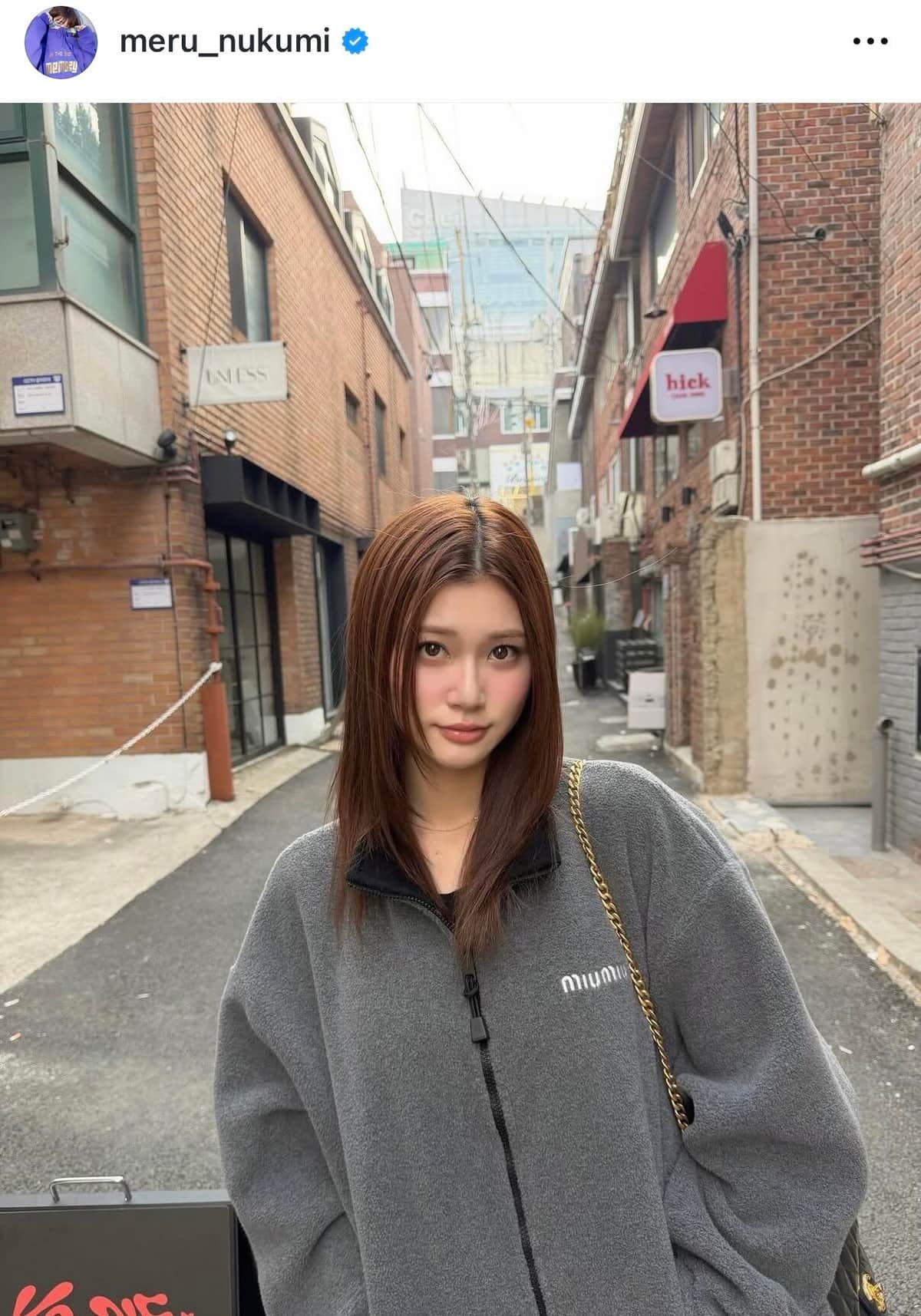 生見愛瑠さんのインスタグラム（＠meru_nukumi）より
