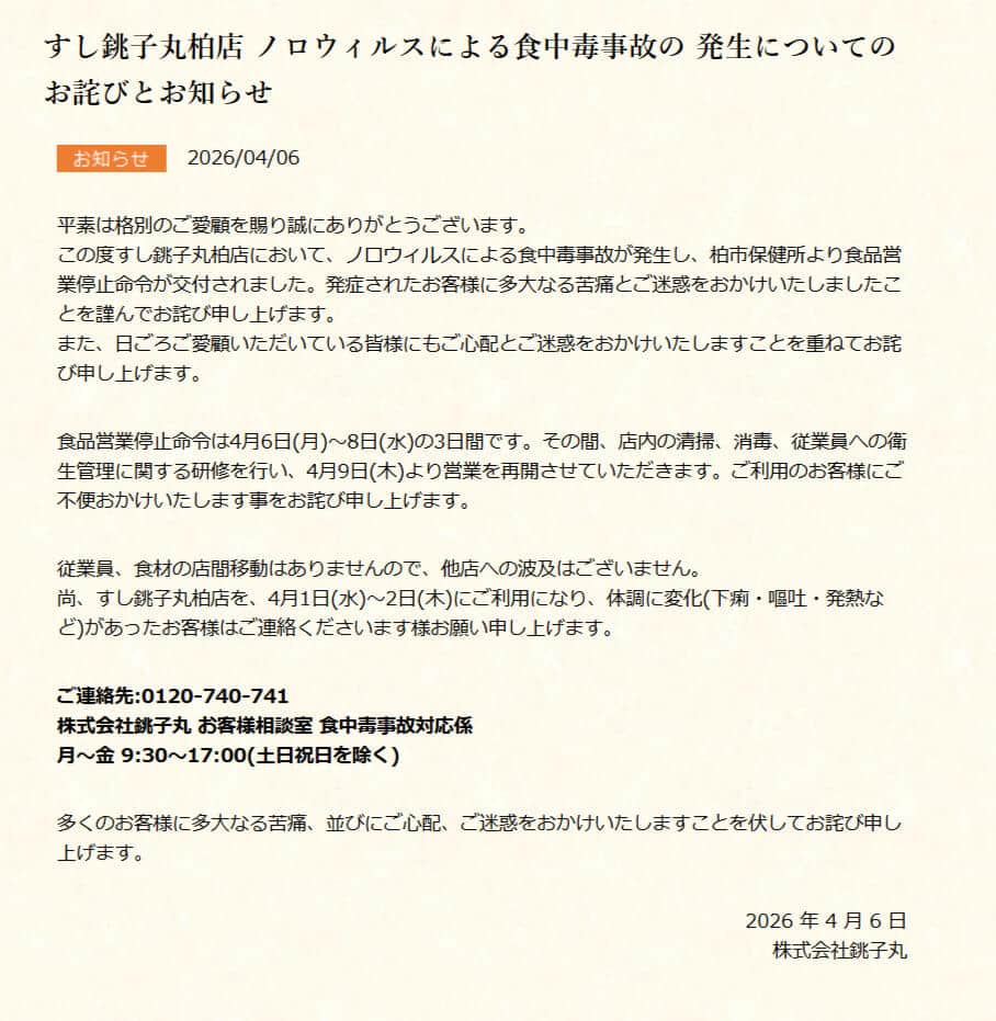 すし銚子丸の公式サイトより