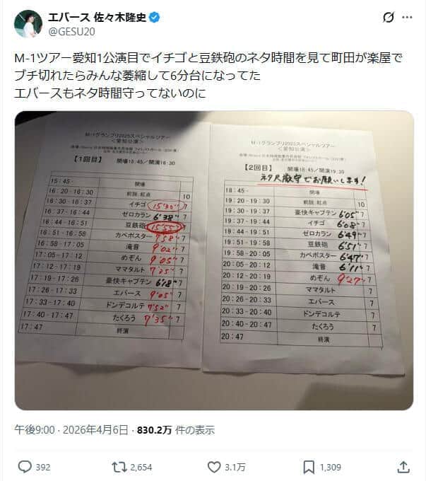 「エバース」佐々木隆史さんのX（＠GESU20）より