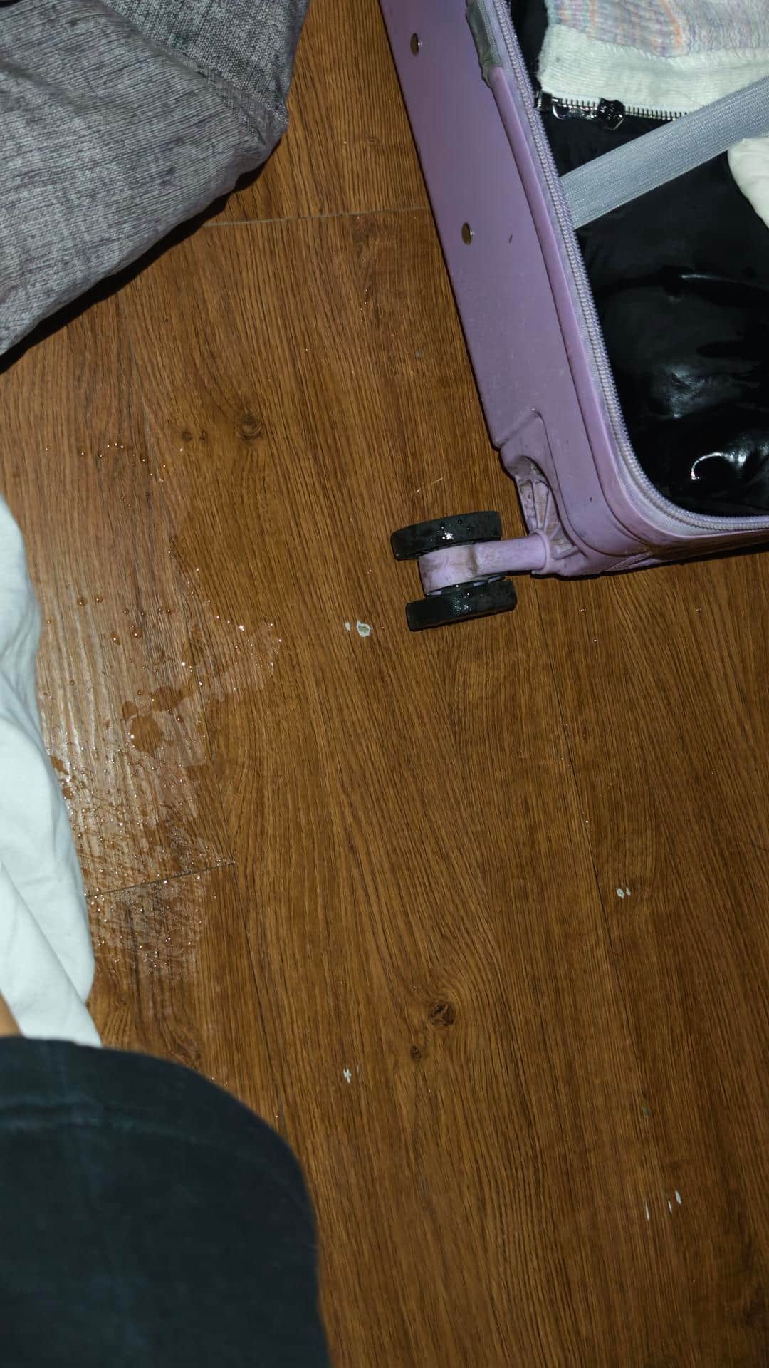 尿と思われる液体で汚れたスーツケース。中国のSNSで拡散された