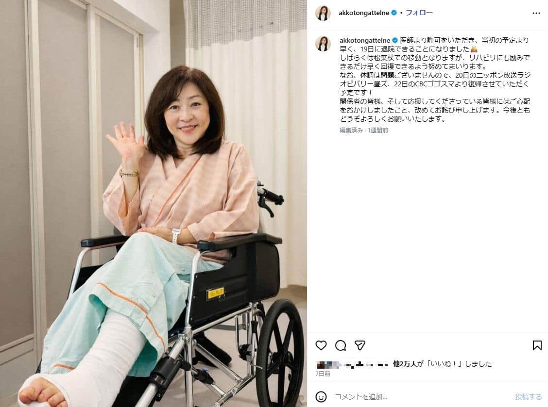 松本明子さんのインスタグラム（＠akkotongattelne）より