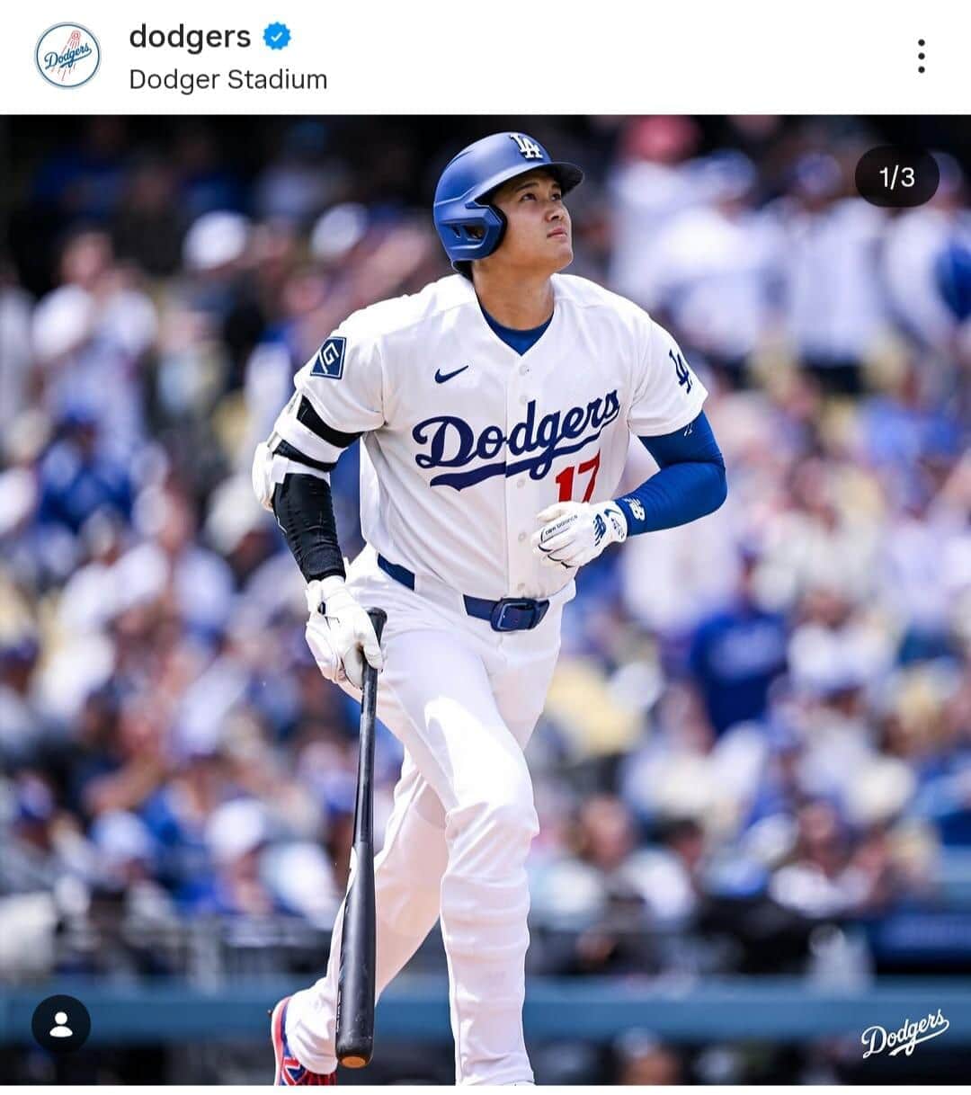 大谷翔平選手。ロサンゼルス・ドジャース公式インスタグラム（＠dodgers）より