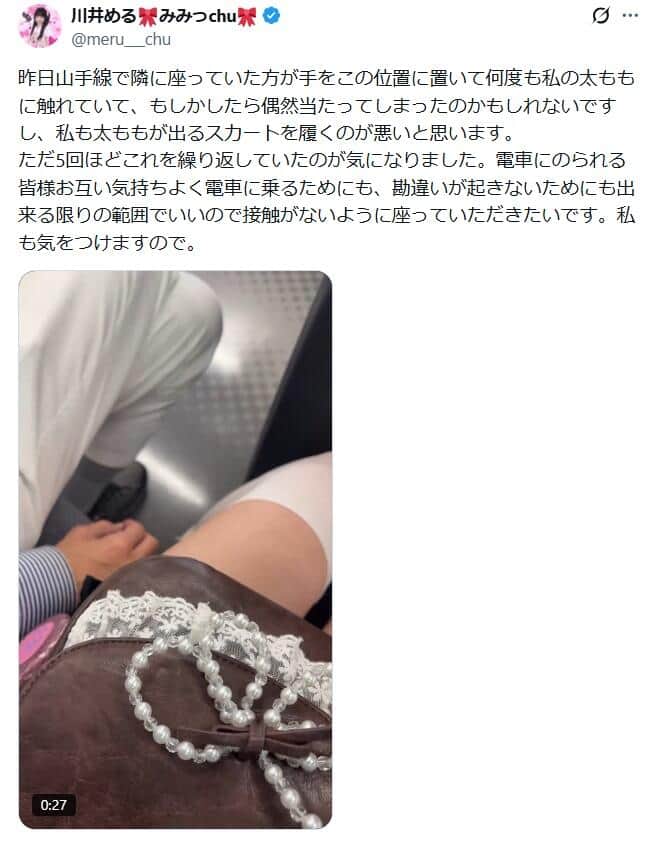 川井めるさんのポスト。この状況に落ち度はあるのか