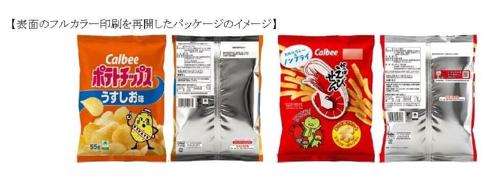 表面のカラー印刷は、このように復活する（写真はカルビーの発表資料から）