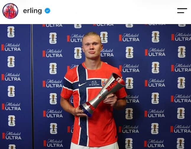 アーリング・ハーランド選手のインスタグラム（＠erling）より