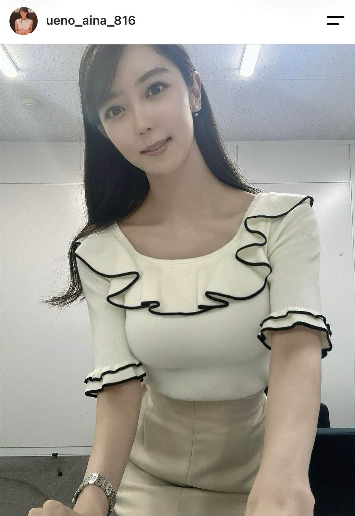 上野愛奈アナ、ベージュのワンピース姿ですらり神スタイルの美貌　「世界一の女神」「可愛すぎる」色気ダダ漏れ