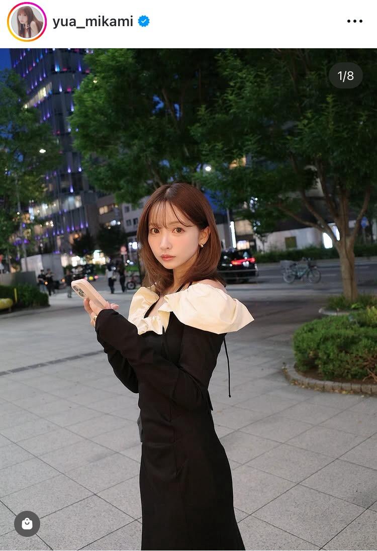 miyours ミユアーズ　リボン　パワショルニット　三上悠亜 肌寒くなってきて ニットがあざとい季節になってきました