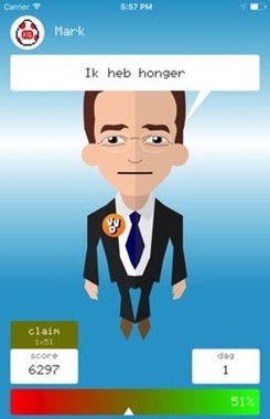 「お腹が減った」と訴えるVVD党党首で現首相のMark Rutteに扮したキャラクター