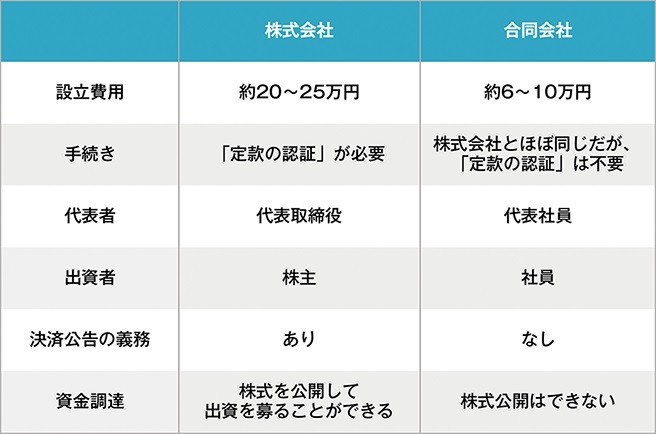 株式会社と合同会社の主な違い