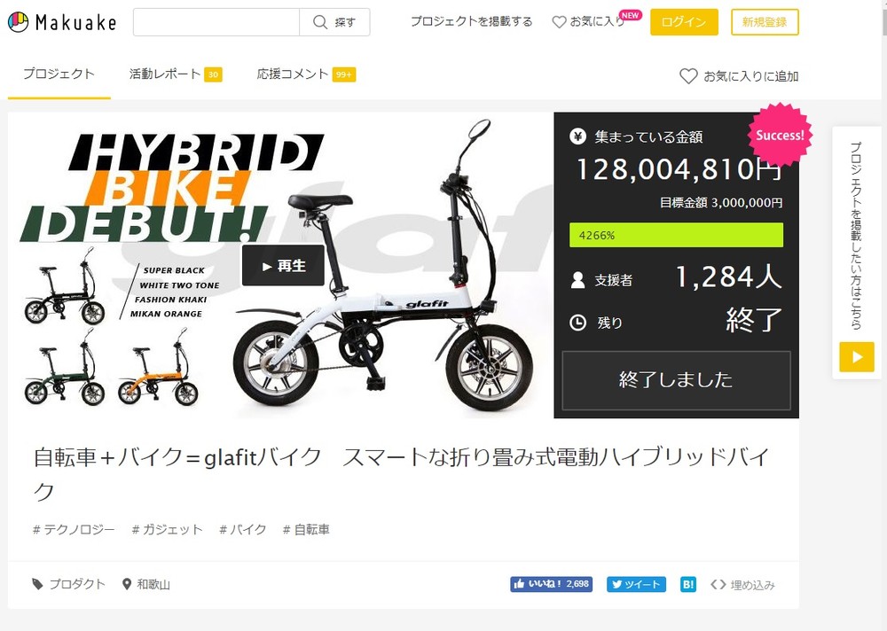 クラウドファンディングサイト「Makuake」で出資を募った「glafit」。目標300万円に、1億2800万円が寄せられた。