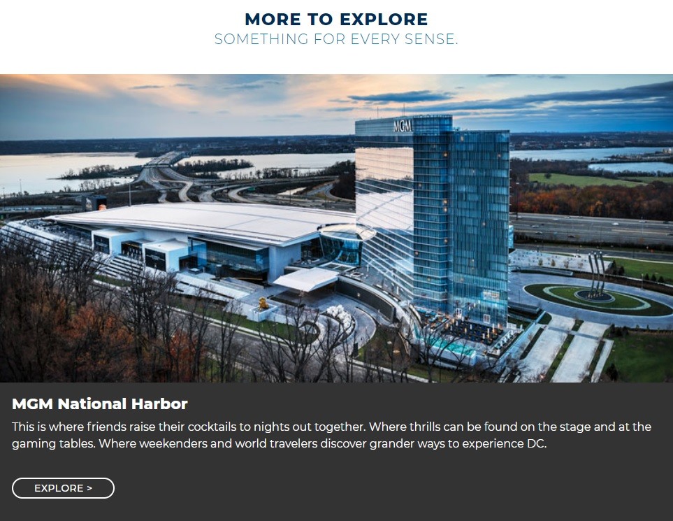 米ワシントンDC郊外に2016年開業したIR、ナショナルハーバーのHP。米国の首都を変身させたといわれる