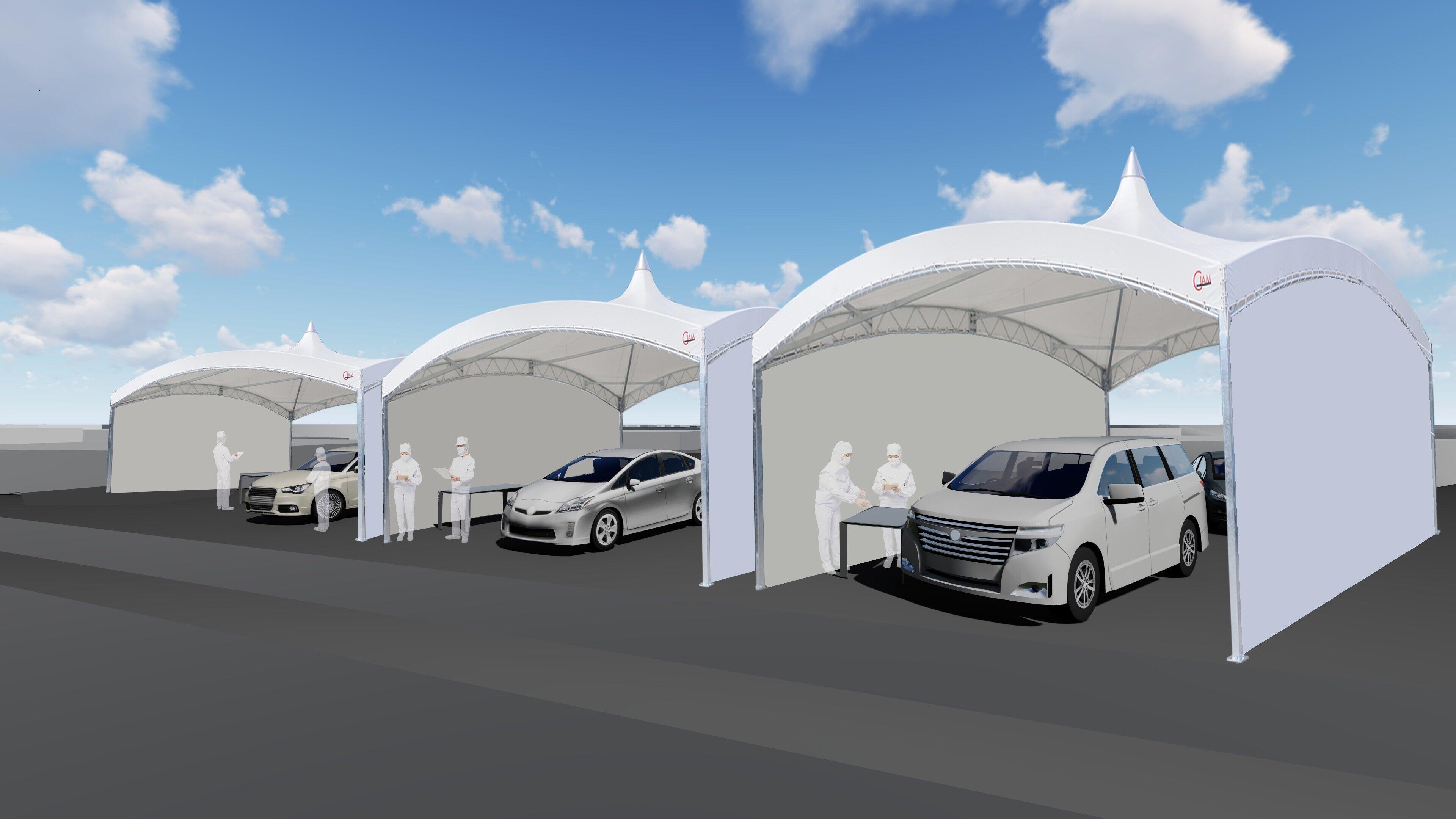 PCR検査の強化に向け、ドライブスルー用テントの取り扱いを開始