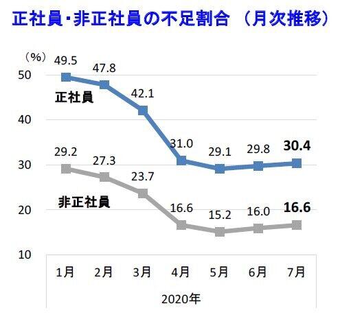 正社員・非正社員の不足割合 （月次推移）