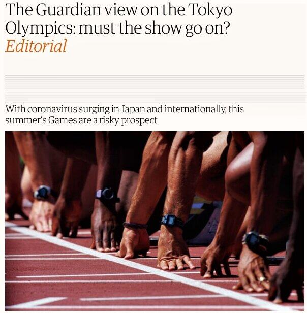 「東京五輪は中止すべし」と社説で訴えた英紙ガーディアン電子版（4月12日）