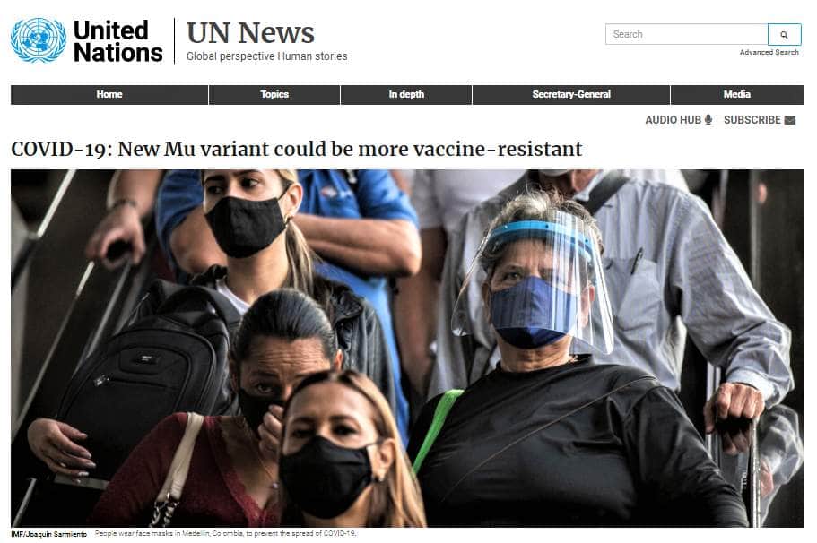 「ミュー株は未知の危険性を持っている」と報じる国連公式サイト（UNニュース9月1日付ニュース電子版）