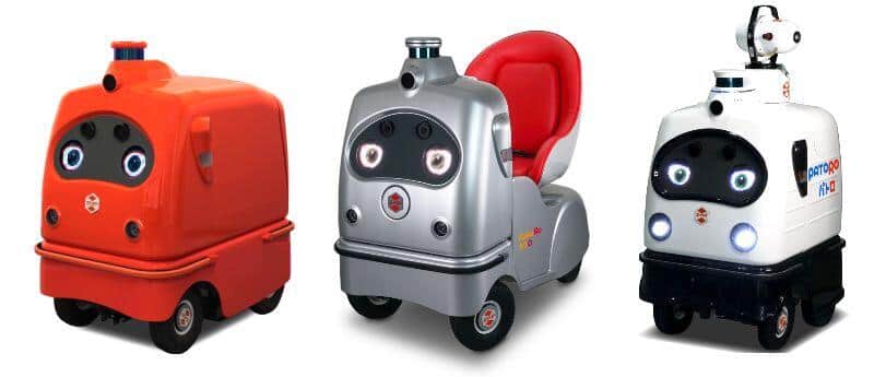 宅配ロボットの「デリロ」、歩行速モビリティの「ラクロ」、自動運転警備ロボットの「パトロ」（「パトロ」は現在、消毒液散布機能も搭載）