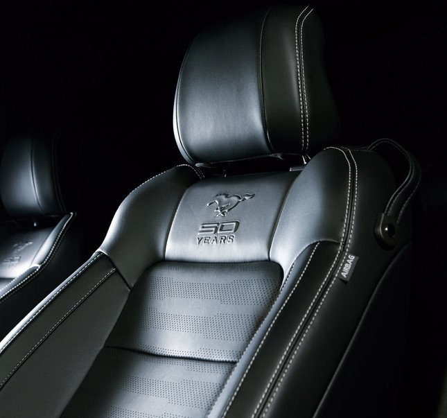 50周年記念モデル専用のエンボス加工が施された本革スポーツシート