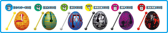 エントリーEGG、古代EGG、封印EGG、無限回廊EGG、魔界EGG、溶岩洞窟EGGの6種類