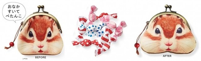 物を入れるとほおぶくろが膨らむ！