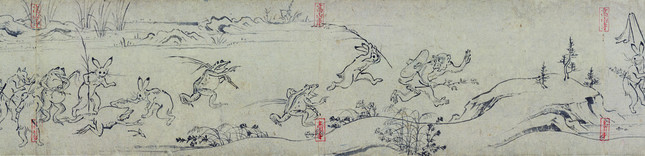 国宝鳥獣人物戯画甲巻（部分）後期展示　京都・高山寺所蔵