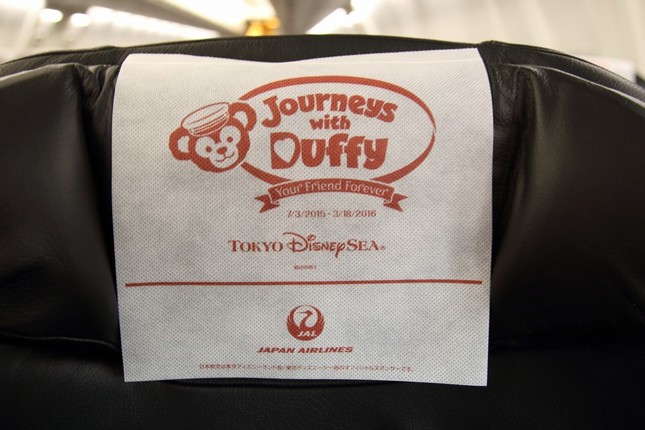 機内には特別デザインのヘッドレストカバーも