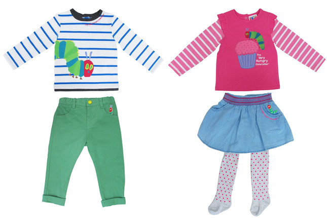 左から、長袖Tシャツとチノパンツ、長袖Tシャツとスカート&レギンスセット