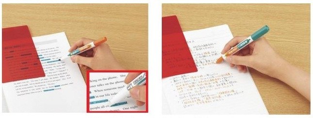 （左）緑マーカー　（右）オレンジペン