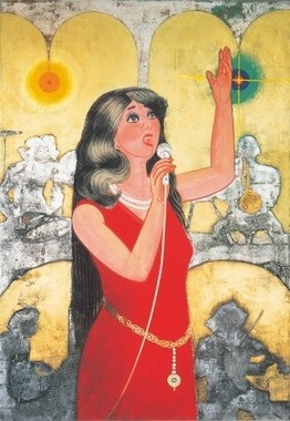 《喝采》1973（昭和48）年、紙本着色・額、横浜美術館蔵（中島清之氏寄贈）