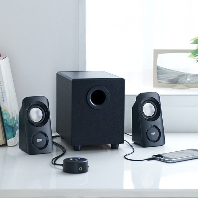 2.1chスピーカー（サブウーファー搭載・最大14W出力・手元コントローラー・スマホ＆PC接続対応）