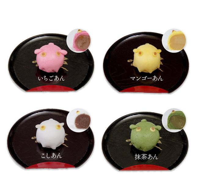 いちご、マンゴー、こしあん、まっちゃの4種類