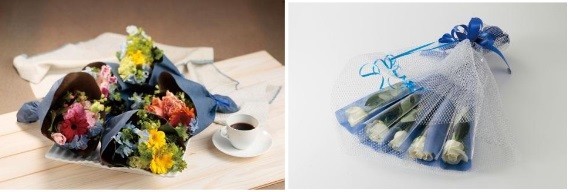 「ミニブーケ」（左）と「バラのブーケ」（右）