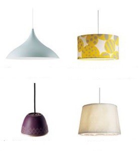 質感や素材にこだわり！　（写真は、「LEDペンダント」シリーズ。左上から時計回りに、「大型一灯吊りタイプ」「『SOU・SOU』とのコラボレーション」「『大直』とのコラボレーション」「『岩鋳』とのコラボレーション」）