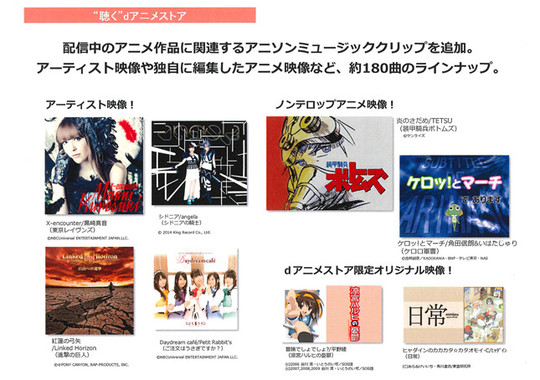 「聴く」はアニソンミュージッククリップを約180曲追加