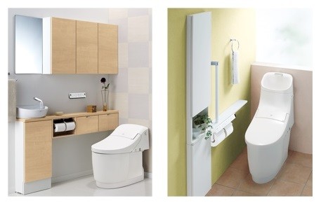 トイレ鉢内の汚物汚れ、水アカ汚れ、キズ汚れ、細菌汚れをすべて防ぐ！（写真はイメージ。左が「LSタイプ」、右が「HSタイプ」）