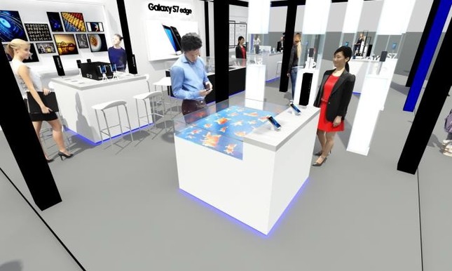 Galaxy S7 edgeブースのデジタル金魚すくいコーナー