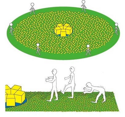 健康足つぼサークル上のイスを争奪するイス取りゲーム