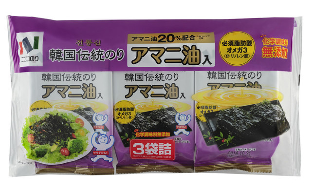 「韓国伝統のりアマニ油入3袋」