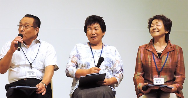 （写真左から）相馬双葉漁業協同組合の立谷寛治さん、同女性部相馬支部の佐藤靖子さん、同女性部鹿島支部の桑折澄子さん