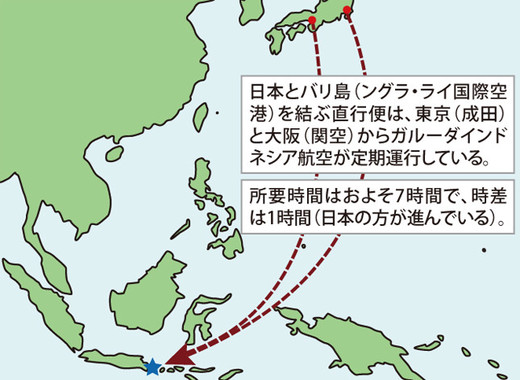 東京と大阪からバリ島まで直行便が運行（編集部作成）