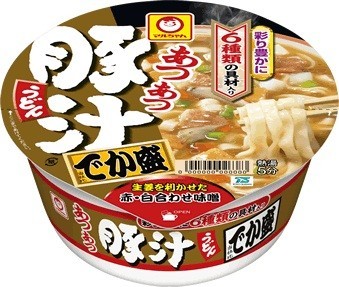 6種類の具材が入った、大盛りサイズの豚汁うどん