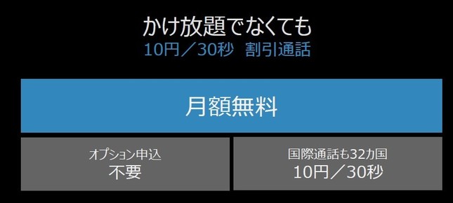 音声定額オプション無しでも国内一律で30秒あたり10円の割引通話