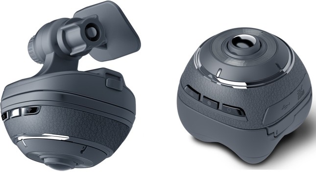 360度全天周映像を高画質で記録(左)、右は車外ではアクションカメラ使用時