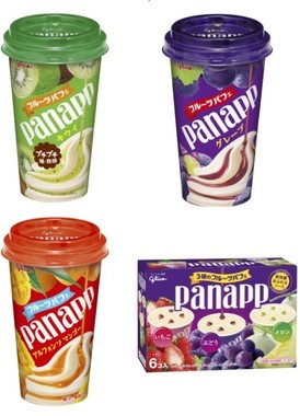 フルーツのこだわったお手軽パフェ「パナップ」。「キウイ」(左)が期間限定で新発売